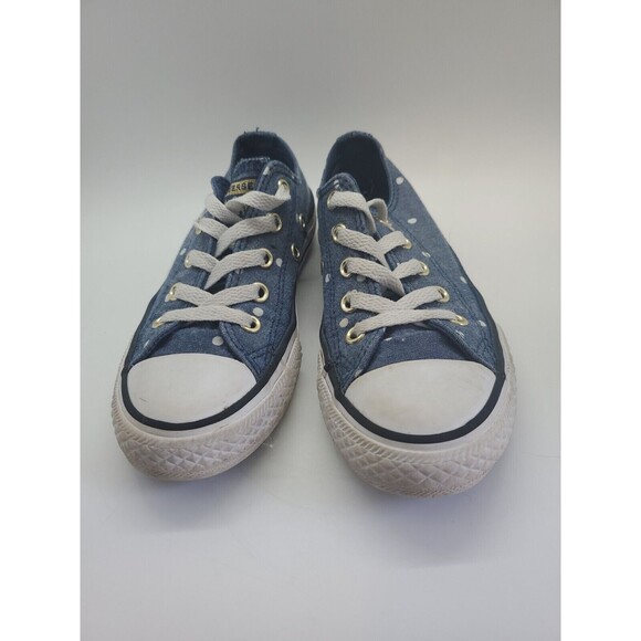 Converse All Star Girls sz 12 Ox Sneakers Shoes Denim Blue Polka Dot - Picture 3 of 12
